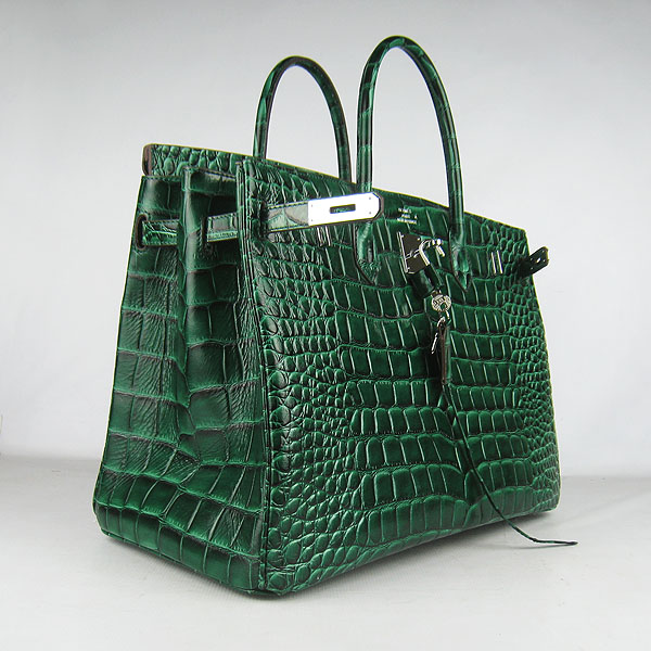 Replica Hermes Birkin 40CM Crocodile Veins Leather Bag Dark Green 6099 Online - Click Image to Close